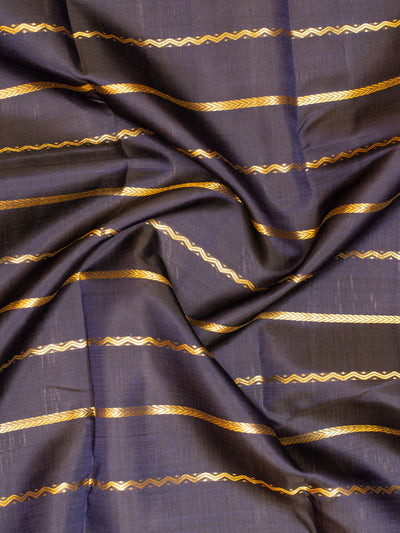 Midnight Blue Stripes Magenta Korvai Kanchipuram Silk Saree - Clio Silks