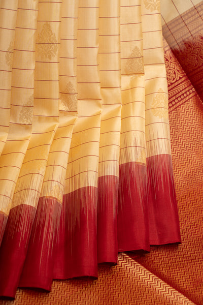 Ivory and red stripes pure soft silk saree