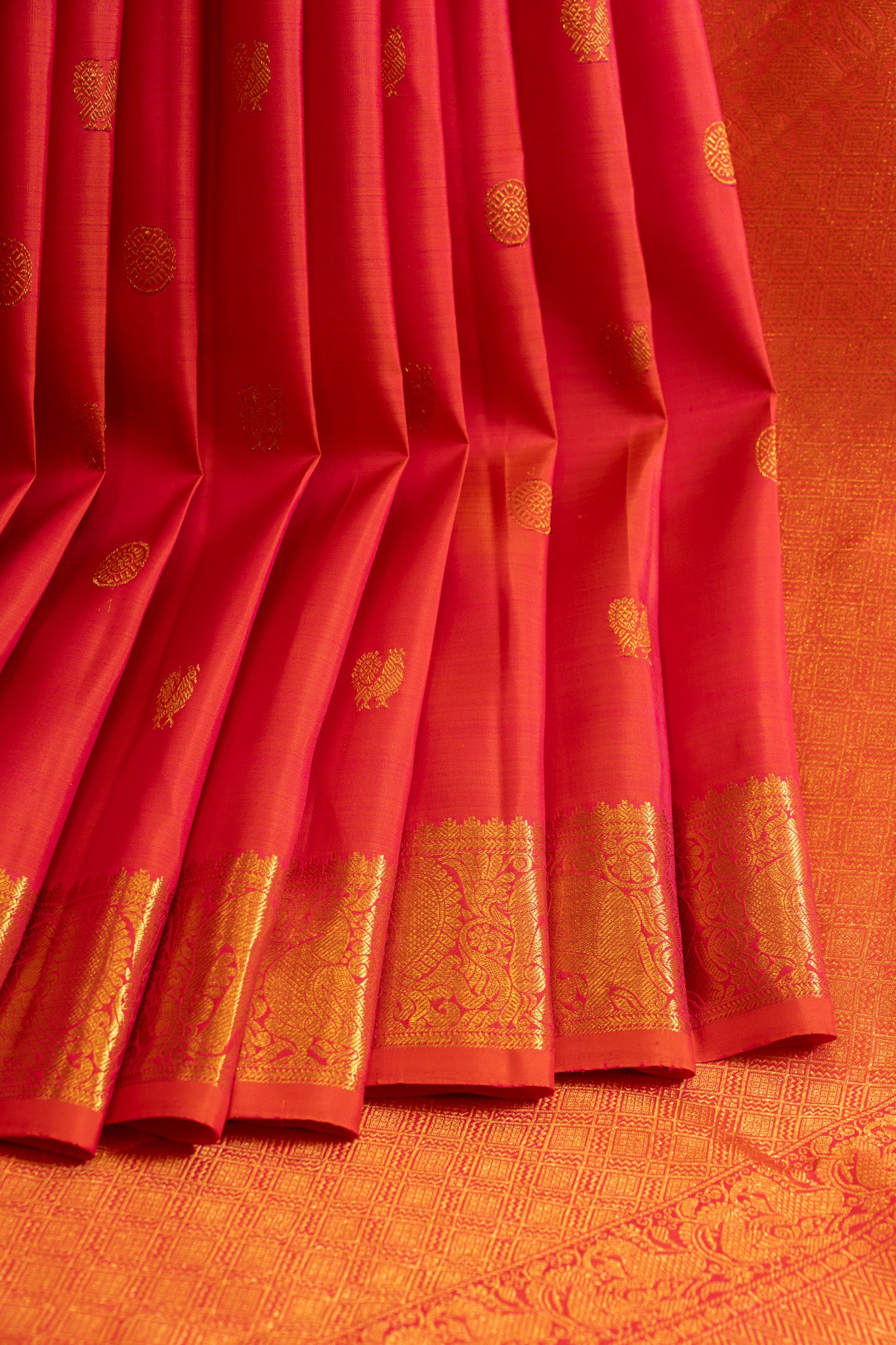 Peach pink traditional pure Kanchipuram silk saree