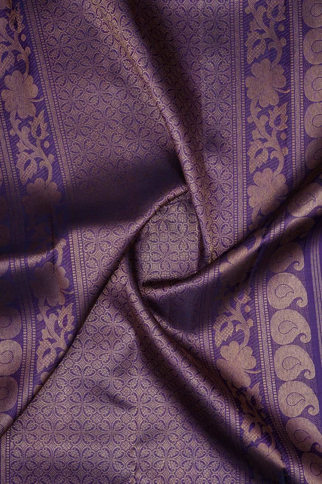 Yellow and pruple paisley  pure kanchipuram silk saree