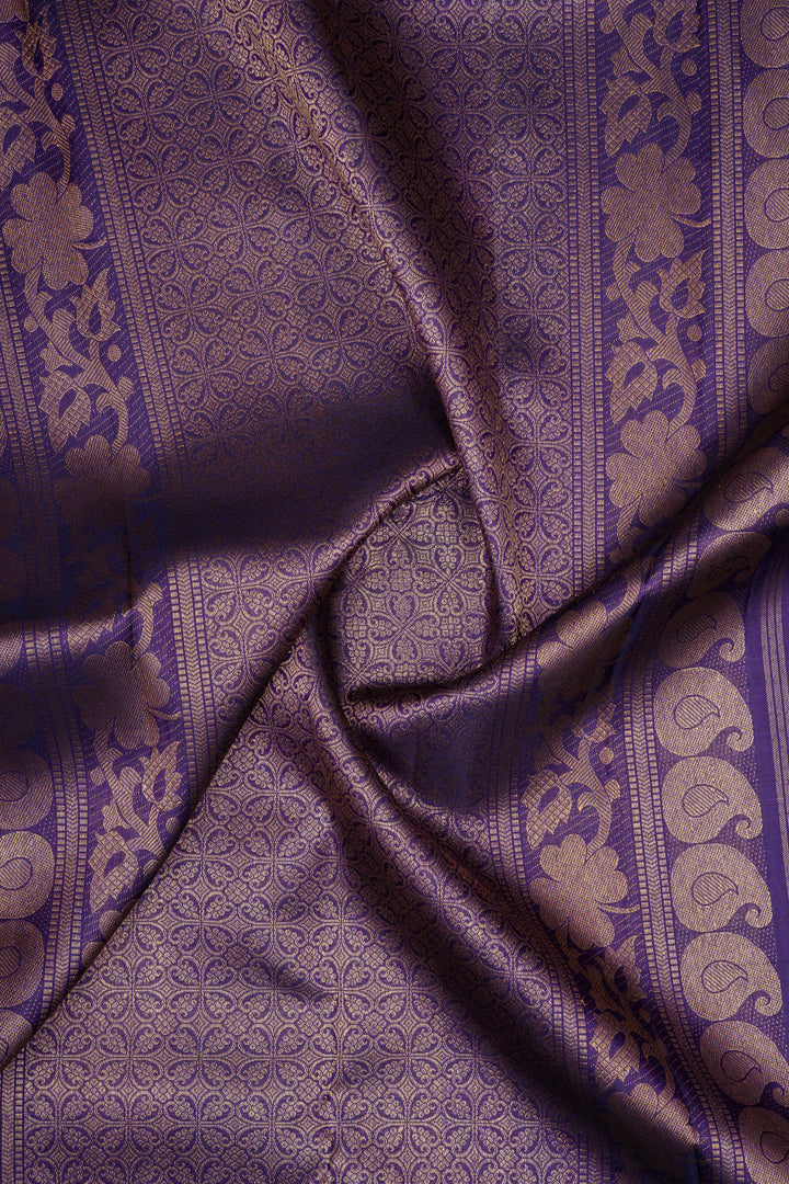 Yellow and pruple paisley  pure kanchipuram silk saree