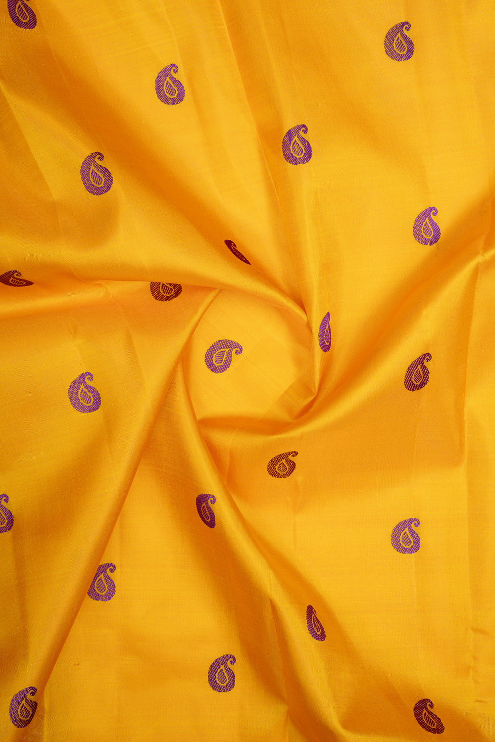 Yellow and pruple paisley  pure kanchipuram silk saree