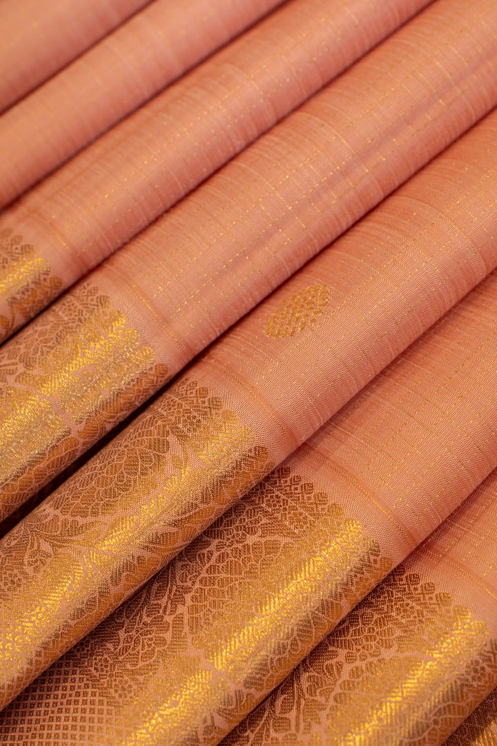 Pastel pink zari checks pure Kanchipuram silk saree