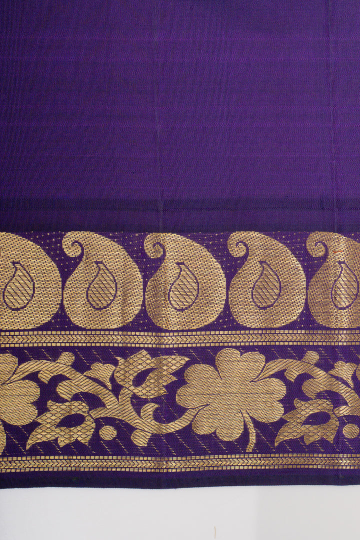 Yellow and pruple paisley  pure kanchipuram silk saree