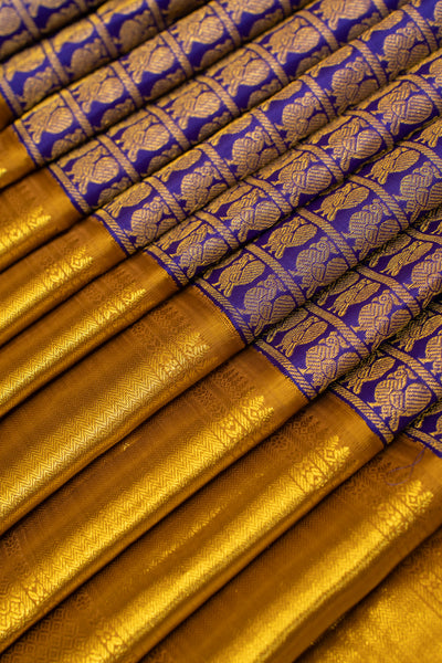 Aubergine purple Ayiram Annam pure Kanchipuram silk saree