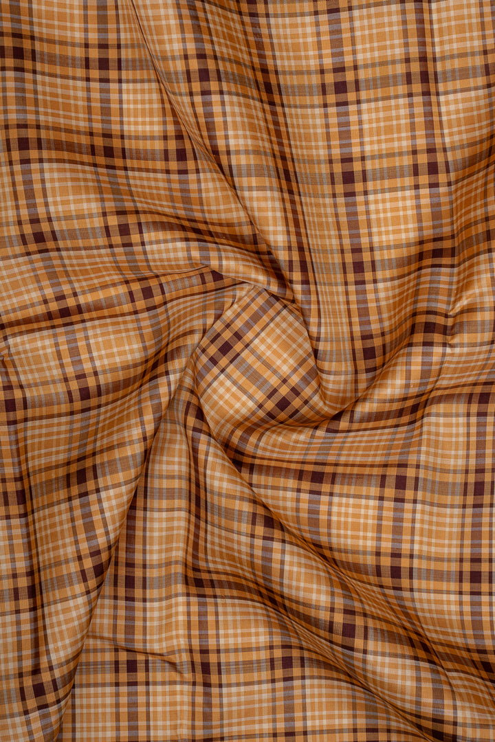 Mustard and Brown Vintage Multi Checks Pure Kanchipuram Silk Saree
