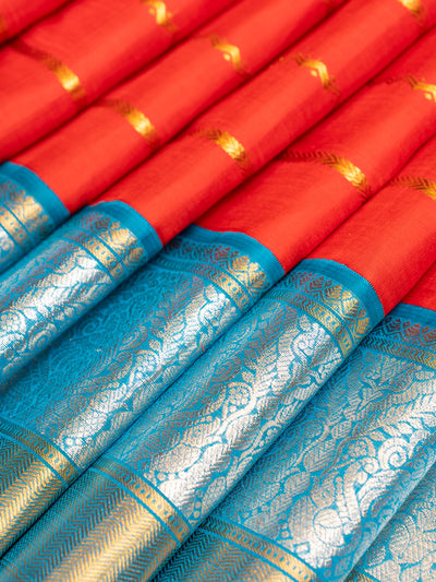 Red Neli Stripes Pure  Kanchipuram Silk Saree - Clio Silks