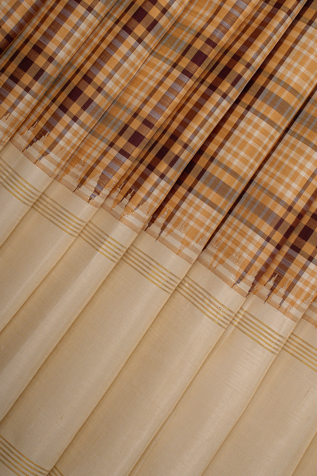 Mustard and Brown Vintage Multi Checks Pure Kanchipuram Silk Saree