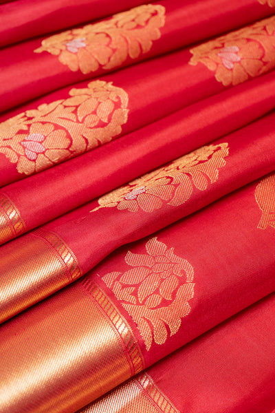 Rose Red Pure Kanchipuram Silk Saree - Clio Silks