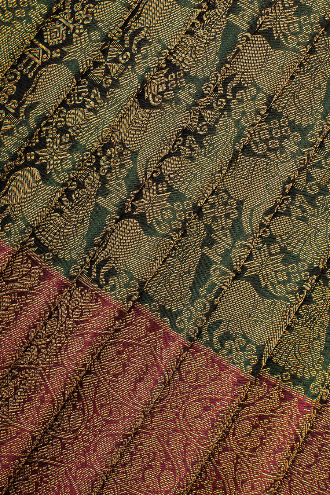 Bottle Green and Magenta Pichwai Brocade Pure Kanchipuram Silk Saree