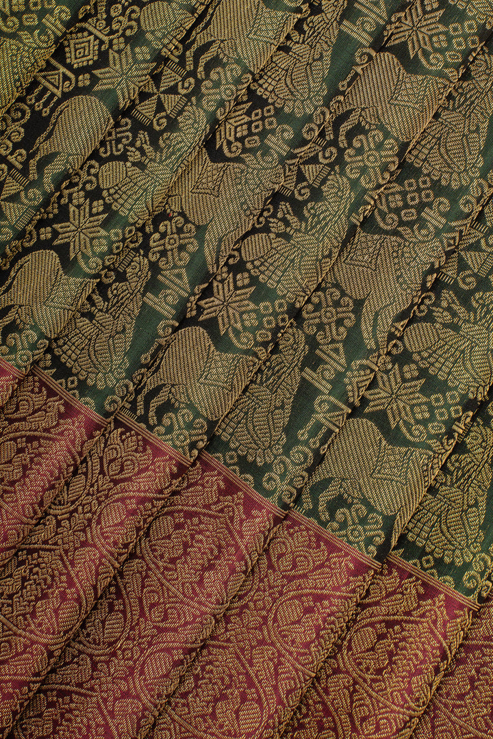 Bottle Green and Magenta Pichwai Brocade Pure Kanchipuram Silk Saree
