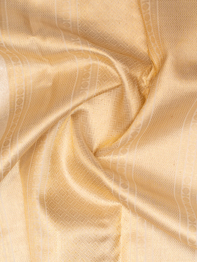 White and Silver Stripes Pure Zari Kanchipuram Silk Saree - Clio Silks