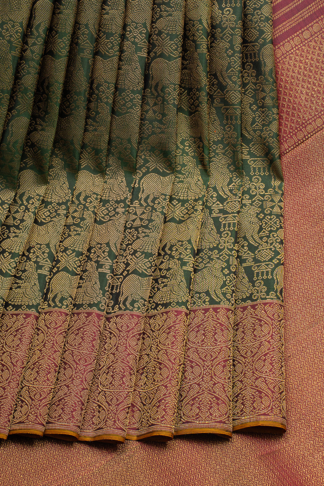 Bottle Green and Magenta Pichwai Brocade Pure Kanchipuram Silk Saree