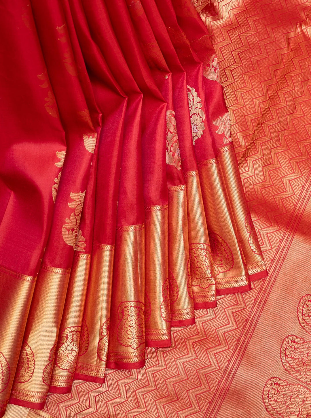 Rose Red Pure Kanchipuram Silk Saree - Clio Silks