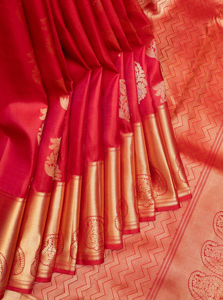 Rose Red Pure Kanchipuram Silk Saree - Clio Silks