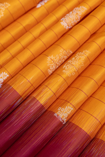 Yellow stripes and magenta pure soft silk saree