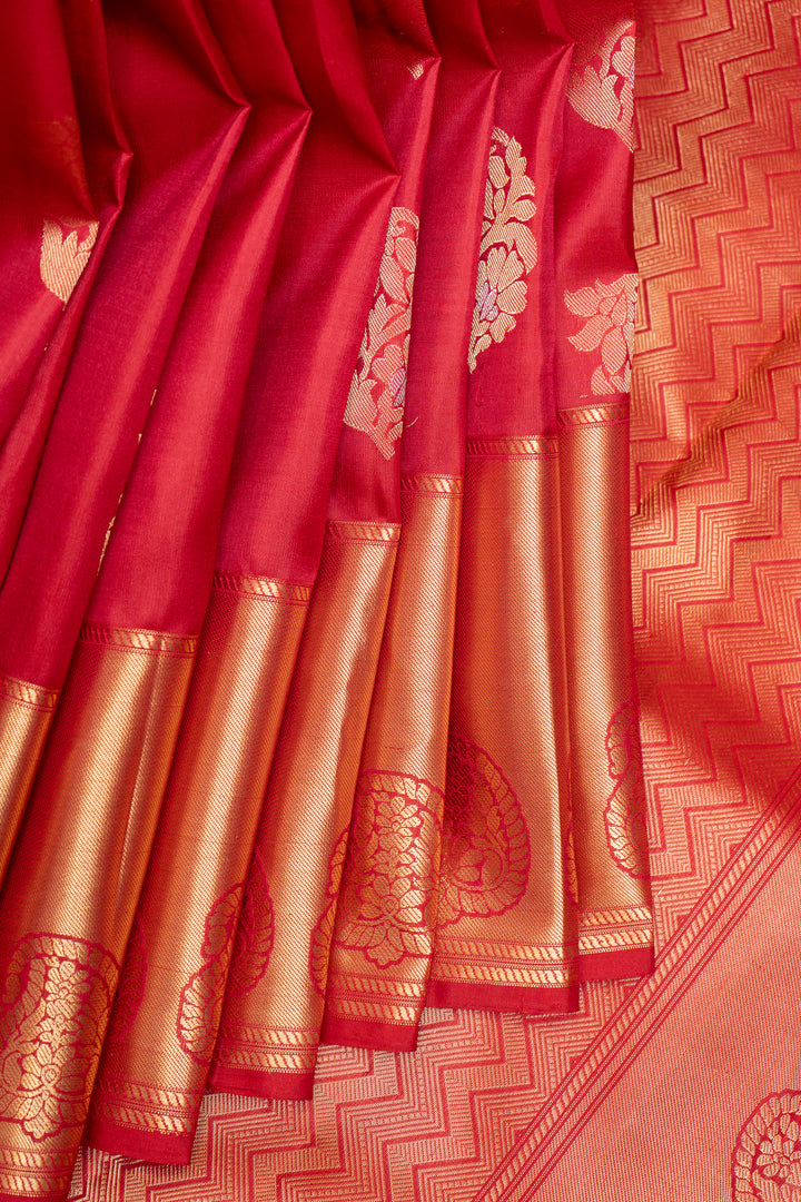 Rose Red Pure Kanchipuram Silk Saree - Clio Silks