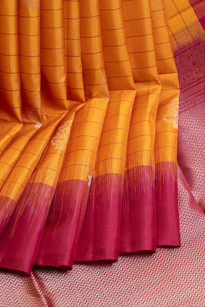 Yellow stripes and magenta pure soft silk saree