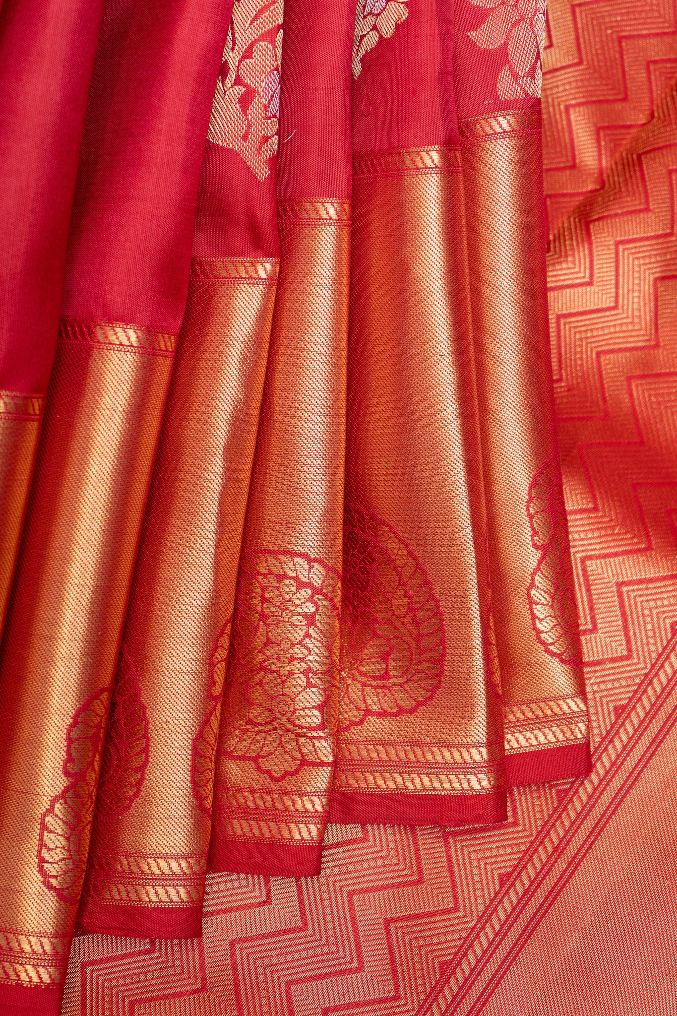Rose Red Pure Kanchipuram Silk Saree - Clio Silks