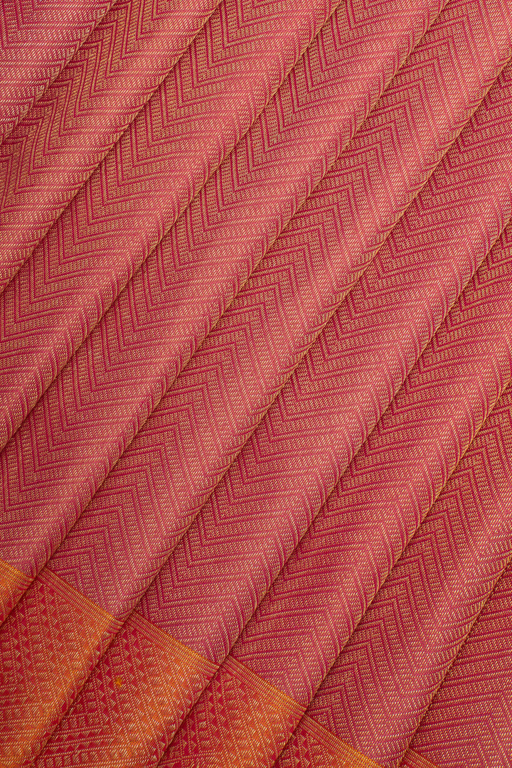 Blush Pink Chevron Brocade Pure Kanchipuram Silk Saree