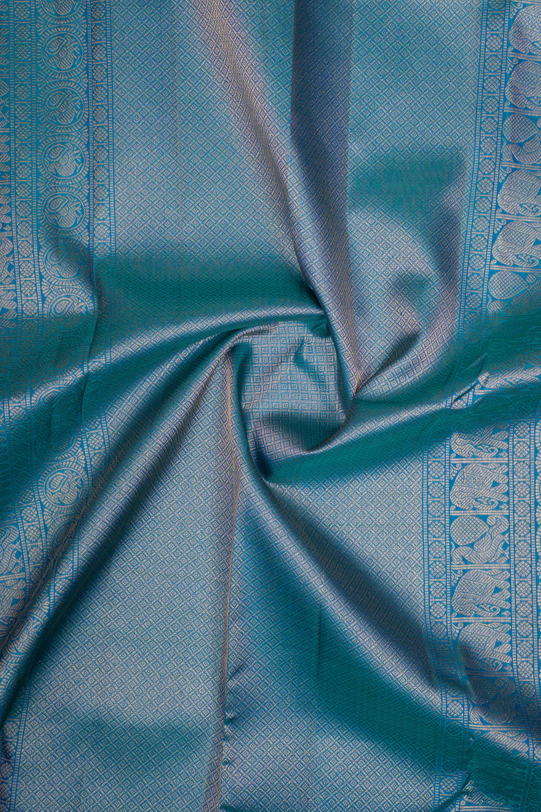 Peacock blue traditional pure kanchipuram silk saree