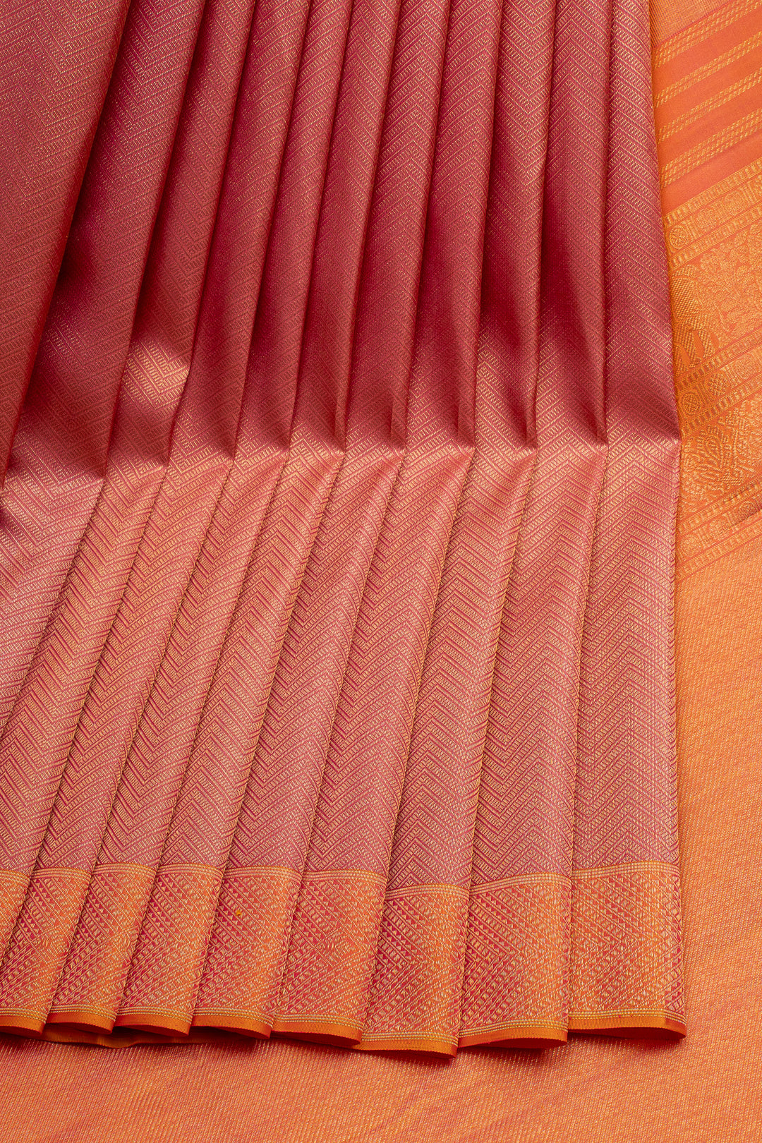 Blush Pink Chevron Brocade Pure Kanchipuram Silk Saree