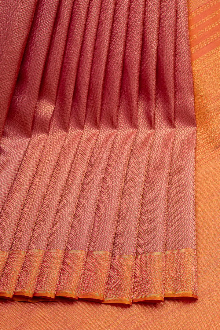 Blush Pink Chevron Brocade Pure Kanchipuram Silk Saree