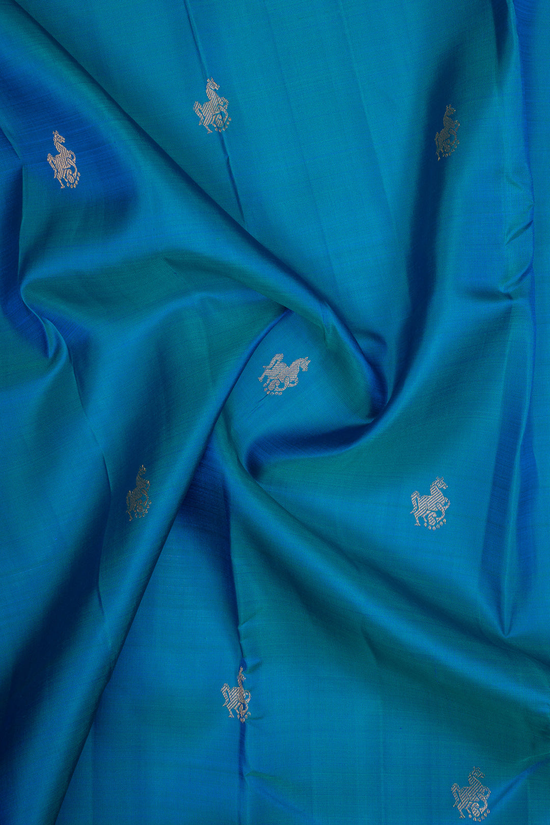 Peacock blue traditional pure kanchipuram silk saree