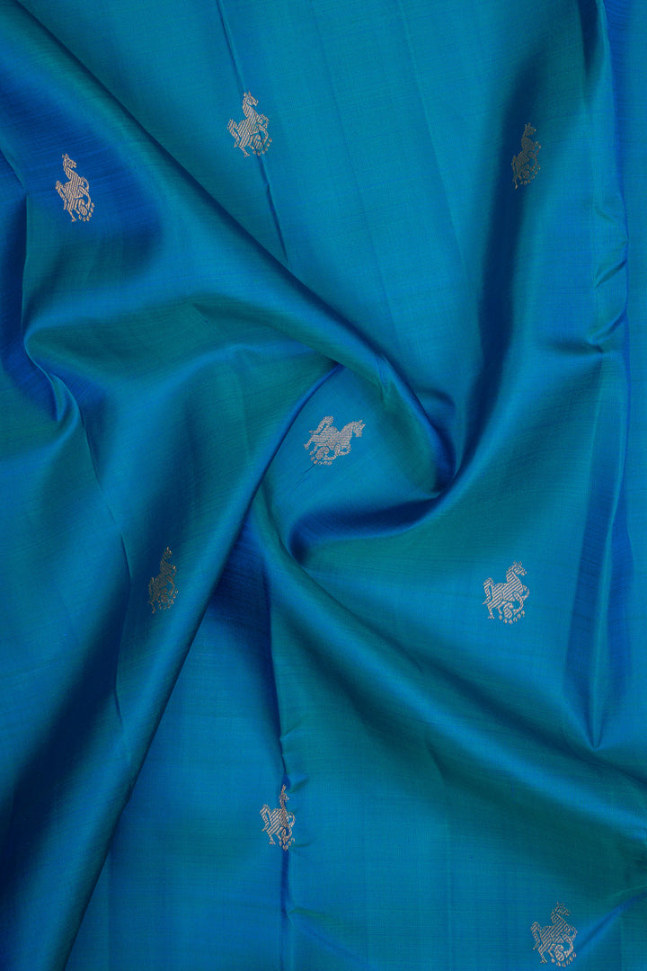 Peacock blue traditional pure kanchipuram silk saree