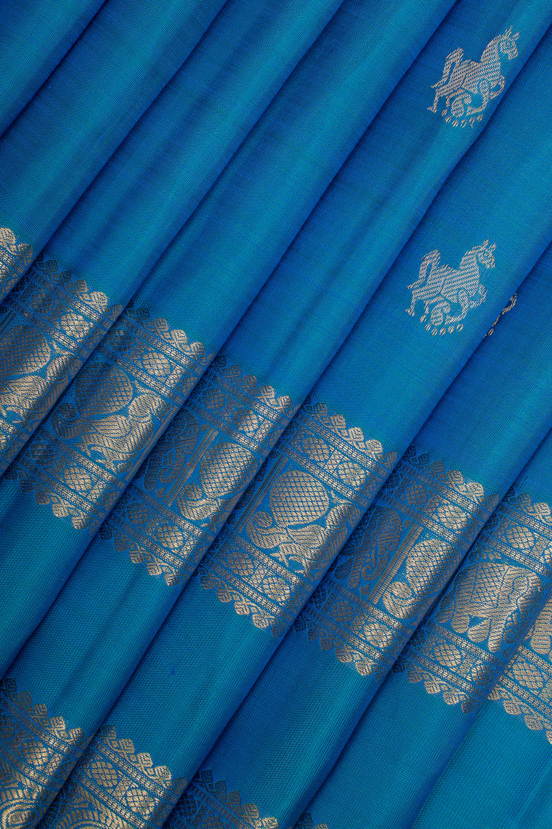Peacock blue traditional pure kanchipuram silk saree