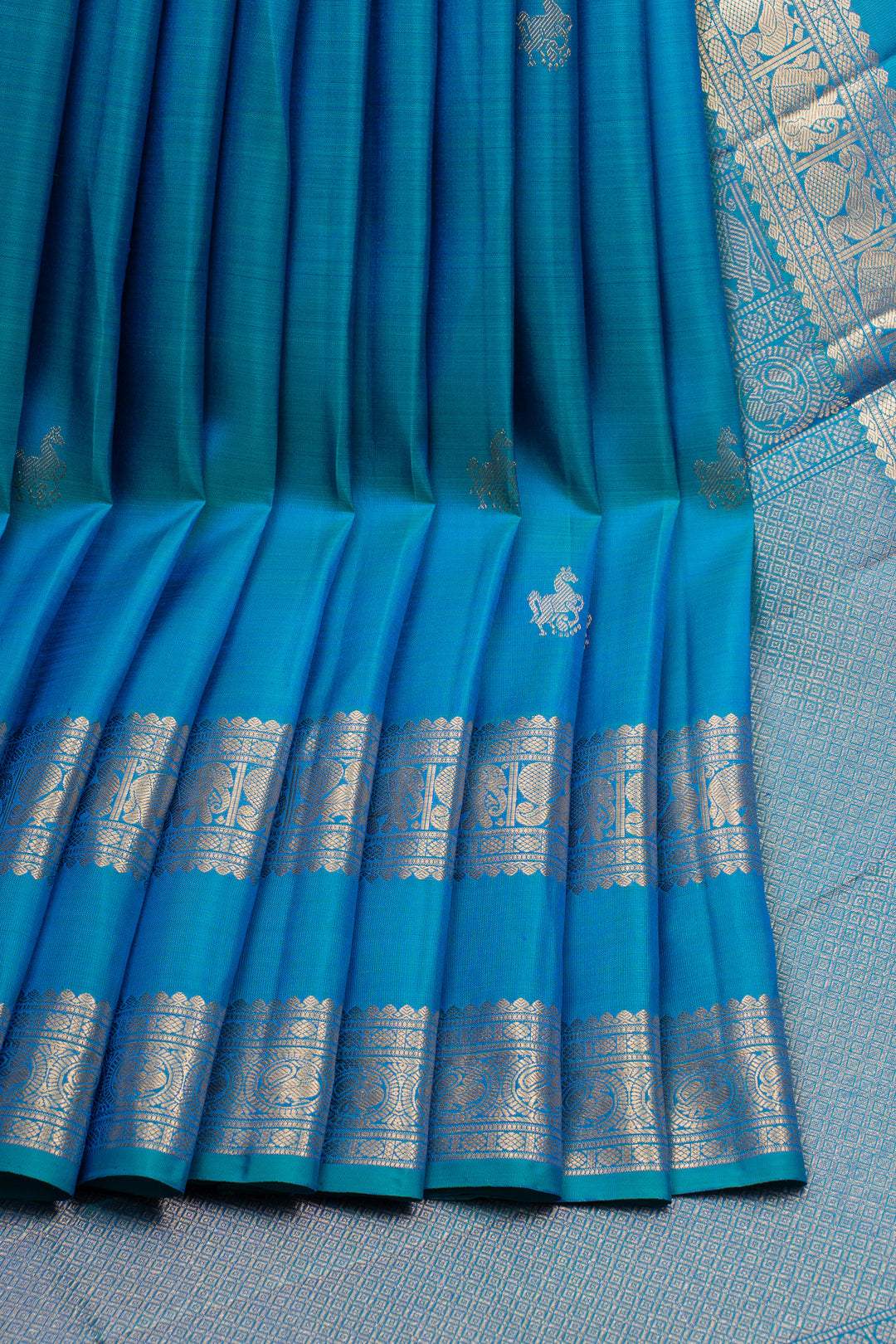 Peacock blue traditional pure kanchipuram silk saree