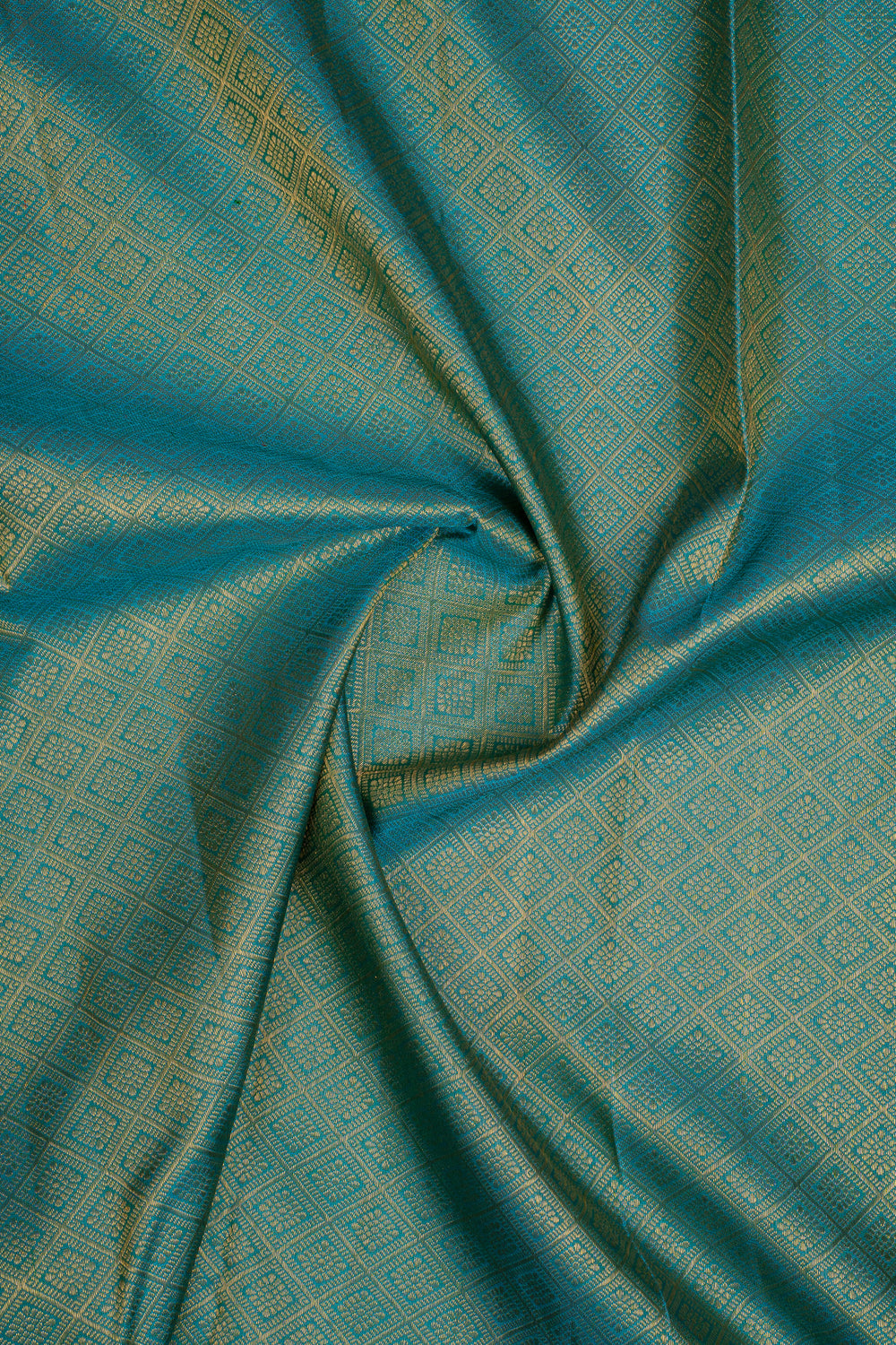Peacock Green Diamond Brocade Pure Kanchipuram Silk Saree