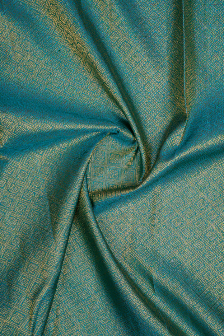 Peacock Green Diamond Brocade Pure Kanchipuram Silk Saree