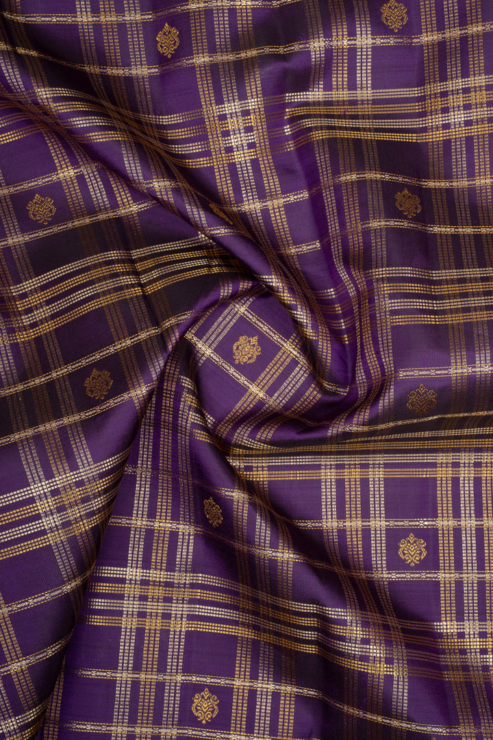 Royal Purple Zari Checks Pure Kanchipuram Silk Saree