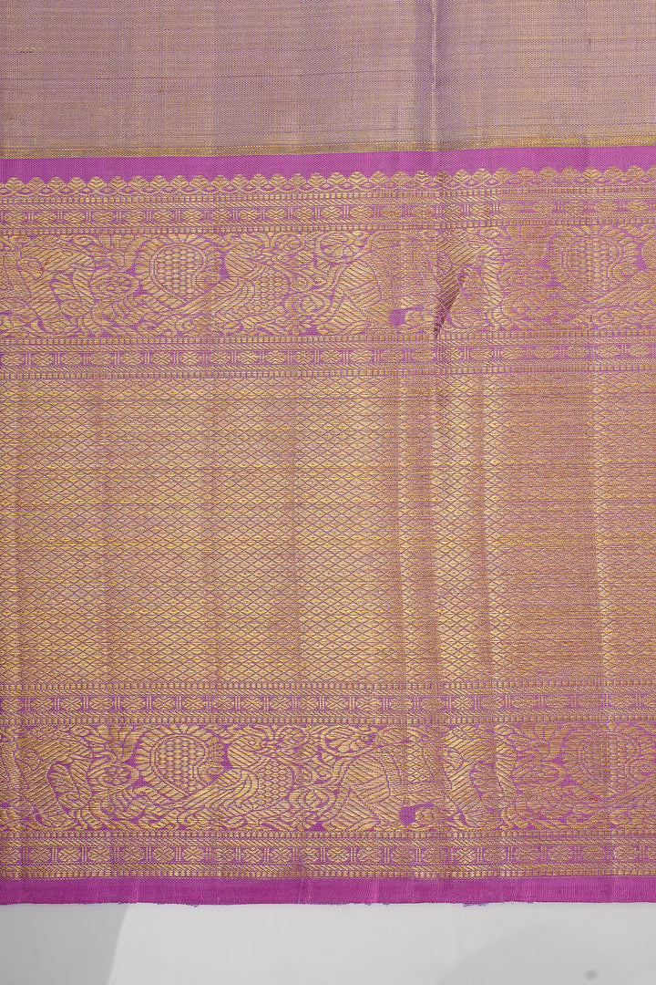 Champagne Gold and Pink Vanasingaram Tissue Brocade Pure Kanchipuram Silk Saree