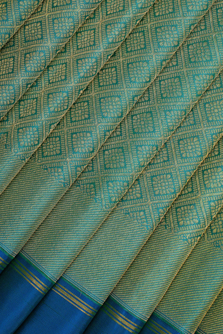 Peacock Green Diamond Brocade Pure Kanchipuram Silk Saree