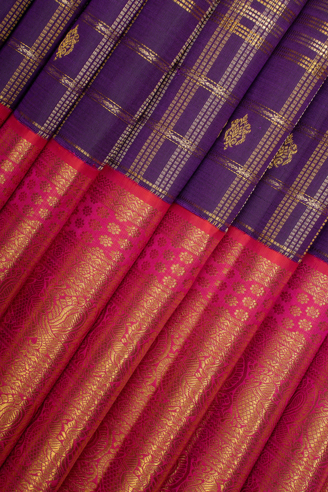Royal Purple Zari Checks Pure Kanchipuram Silk Saree