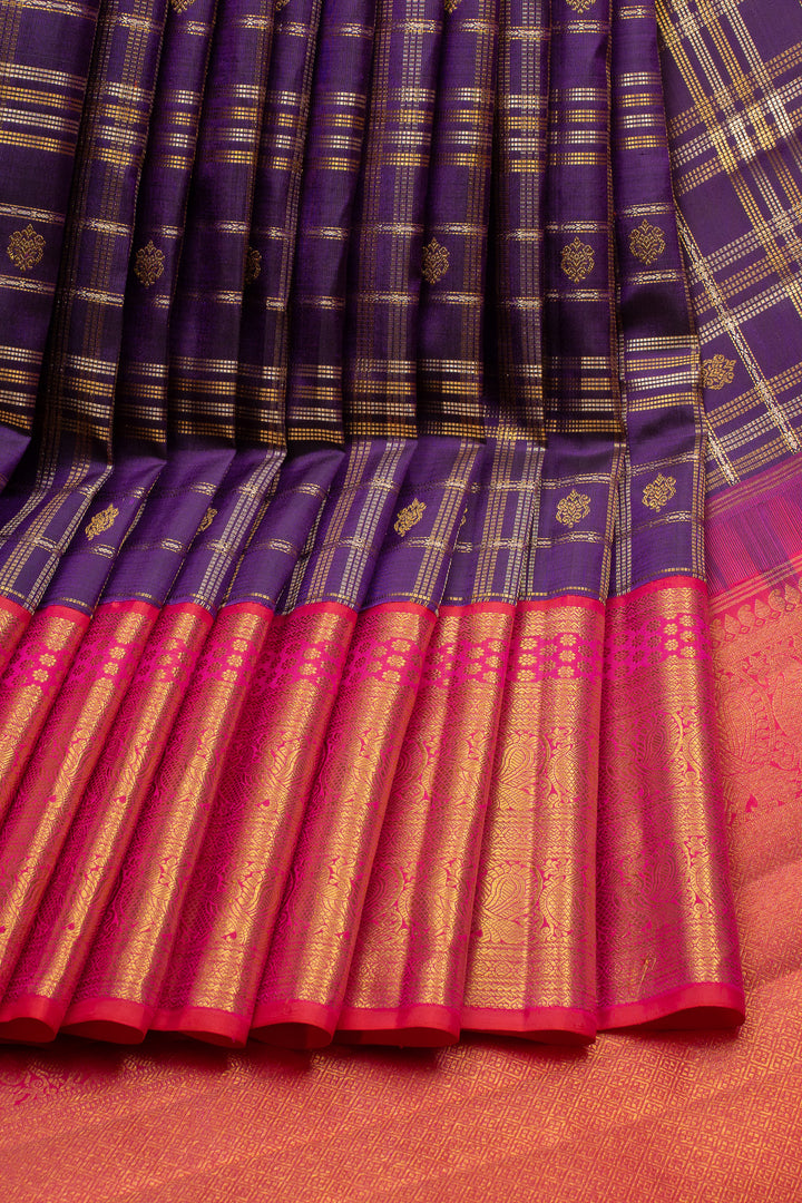 Royal Purple Zari Checks Pure Kanchipuram Silk Saree