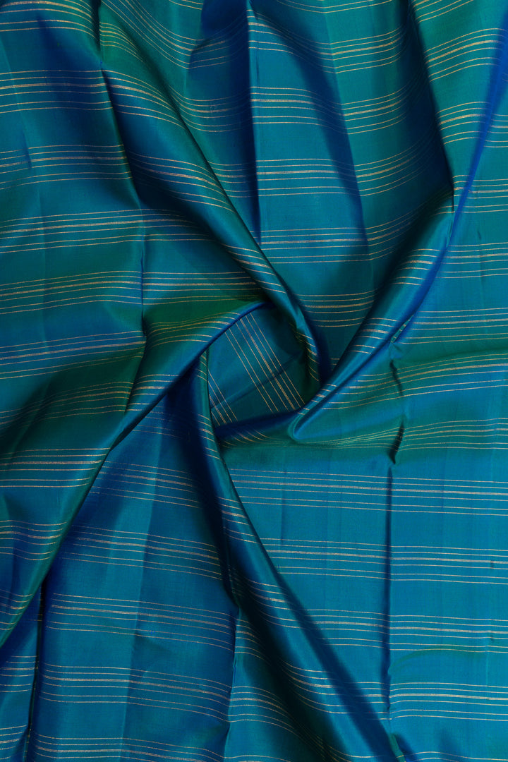 Peacock blue vairaoosi stripes traditional pure Kanchipuram silk saree