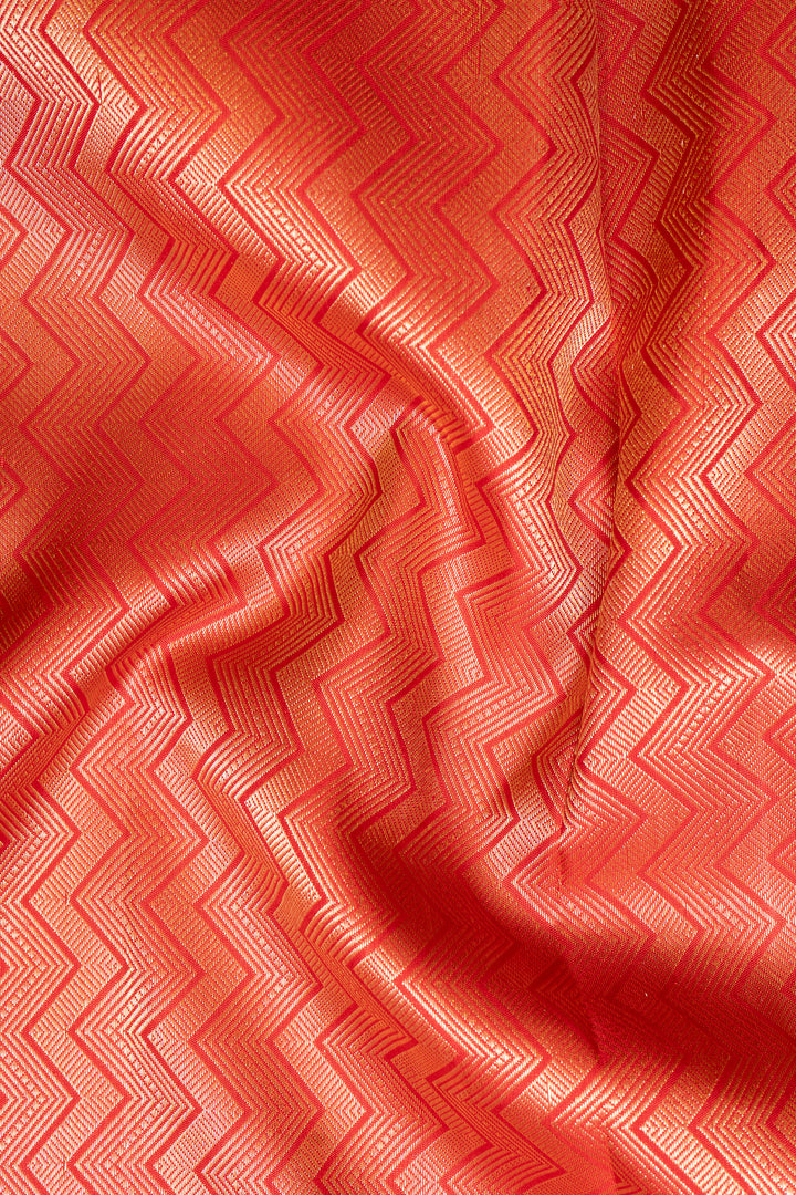 Red Paisley Floral Brocade Kanchipuram Silk Saree - Clio Silks