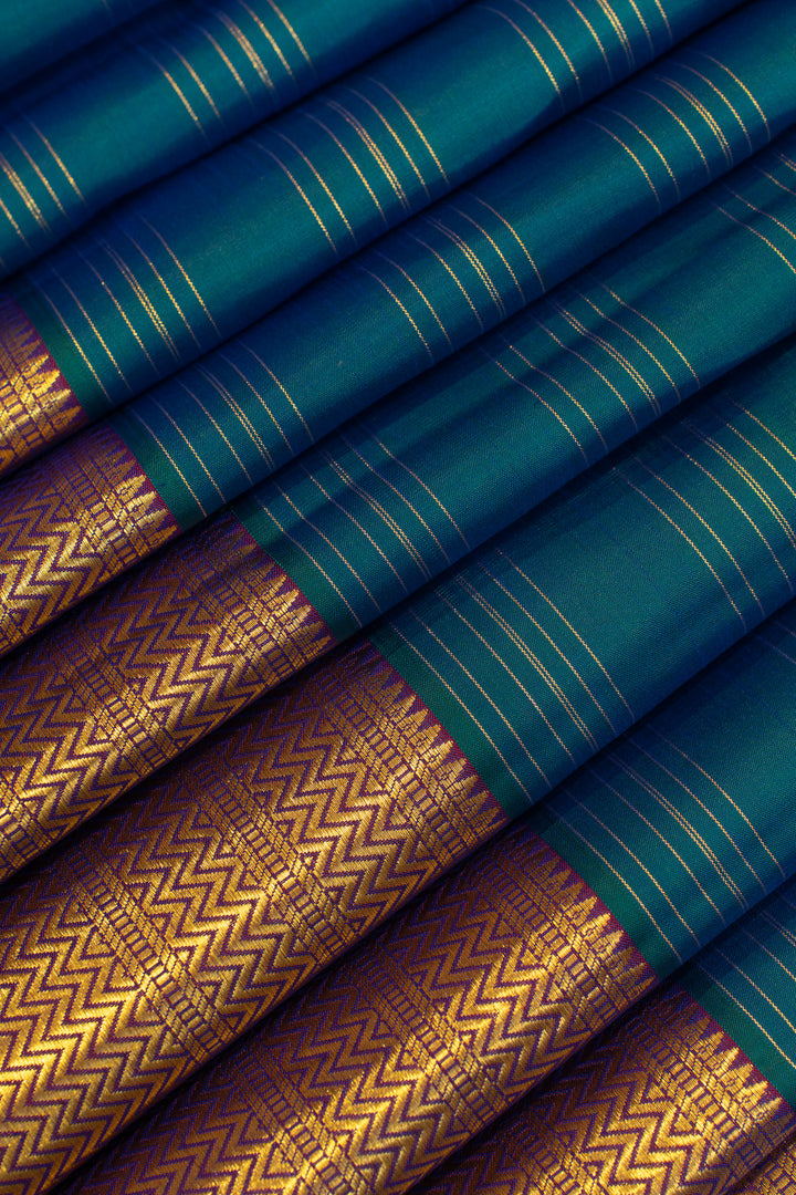 Peacock blue vairaoosi stripes traditional pure Kanchipuram silk saree