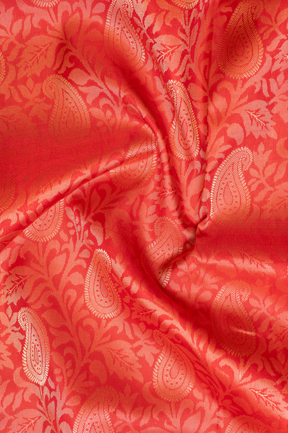 Red Paisley Floral Brocade Kanchipuram Silk Saree - Clio Silks