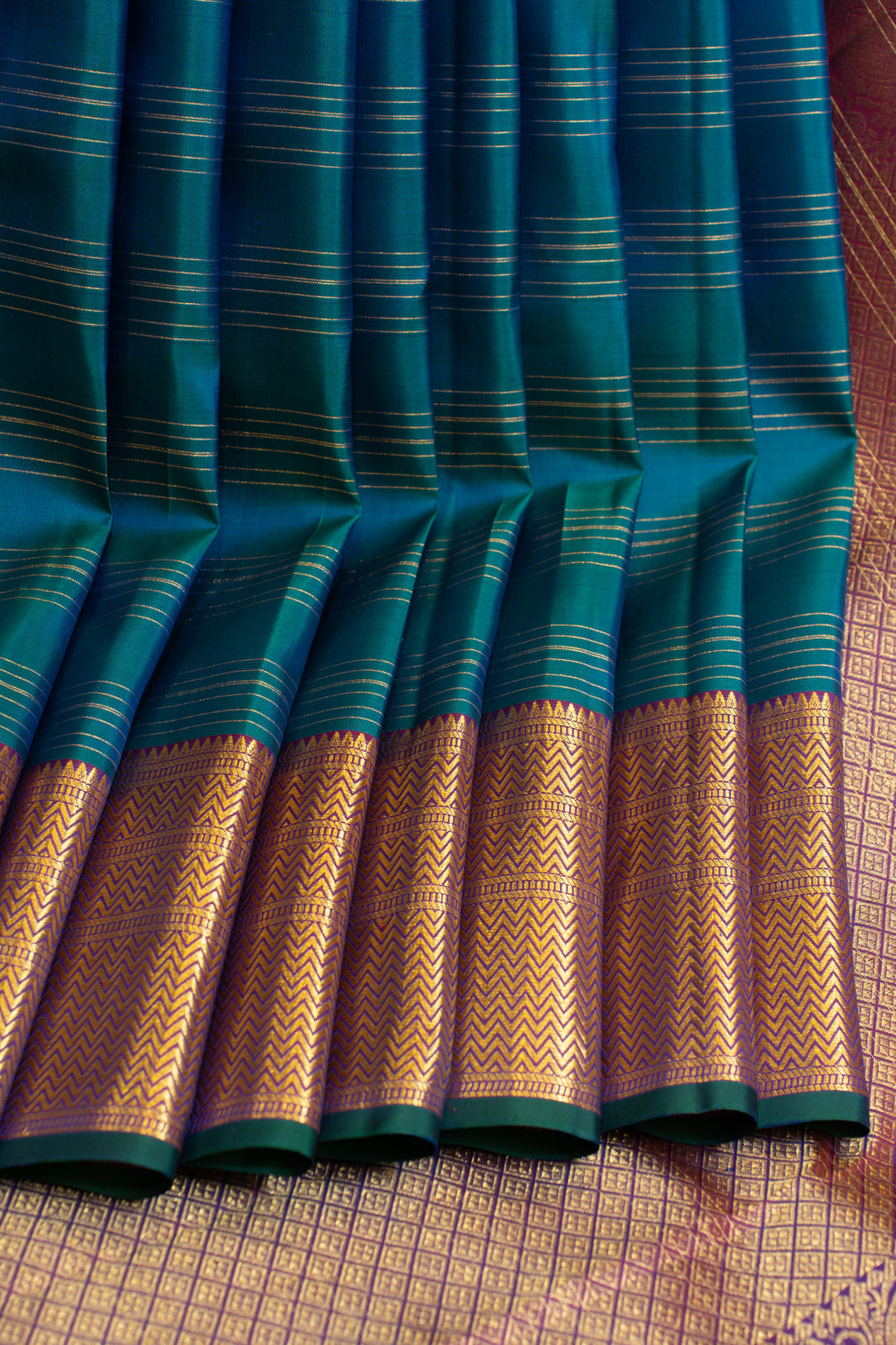 Peacock blue vairaoosi stripes traditional pure Kanchipuram silk saree