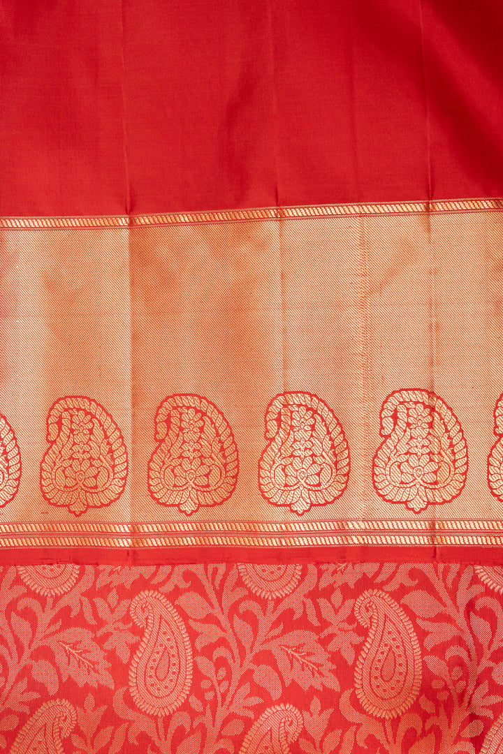 Red Paisley Floral Brocade Kanchipuram Silk Saree - Clio Silks
