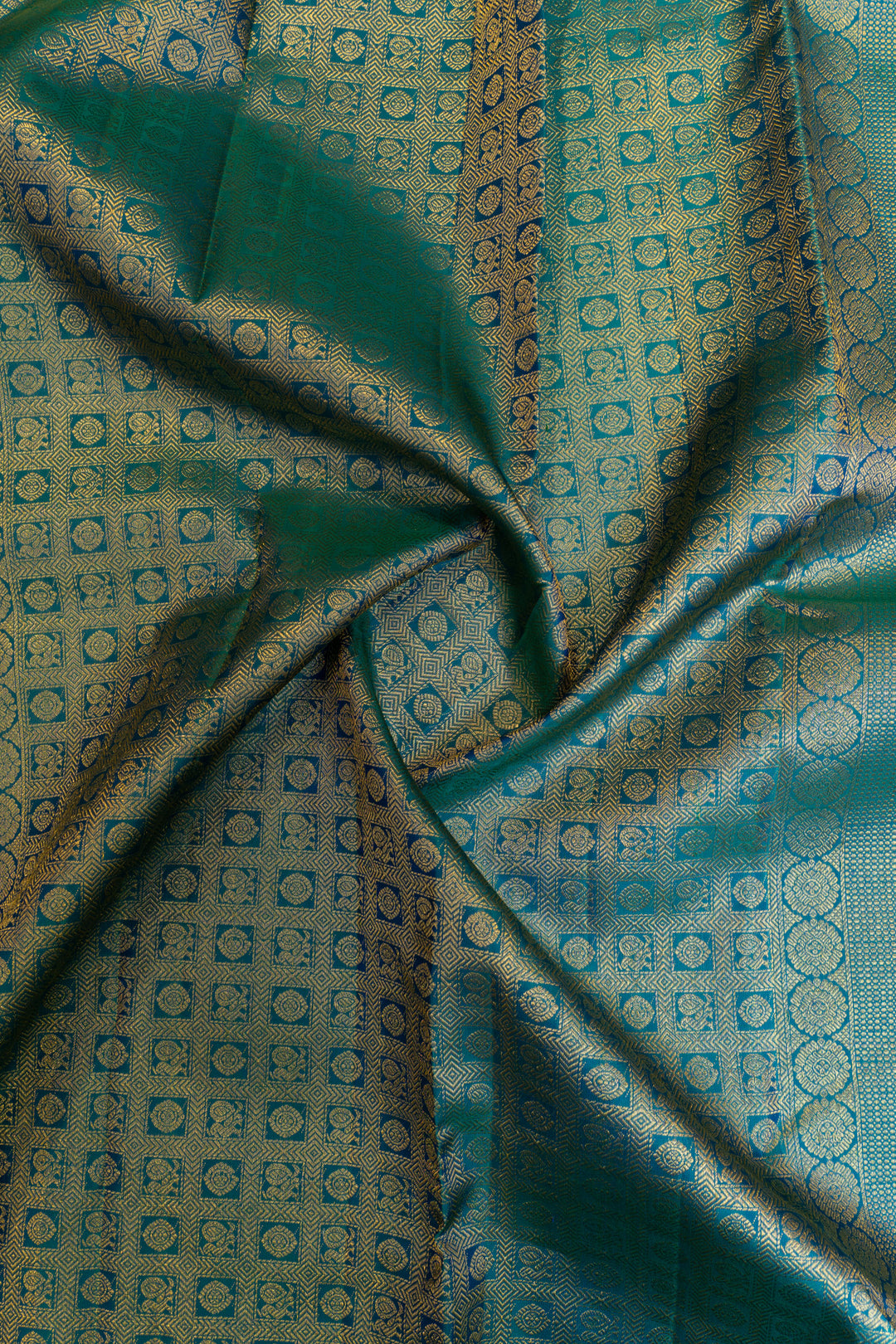 Peacock blue temple border pure Kanchipuram silk saree