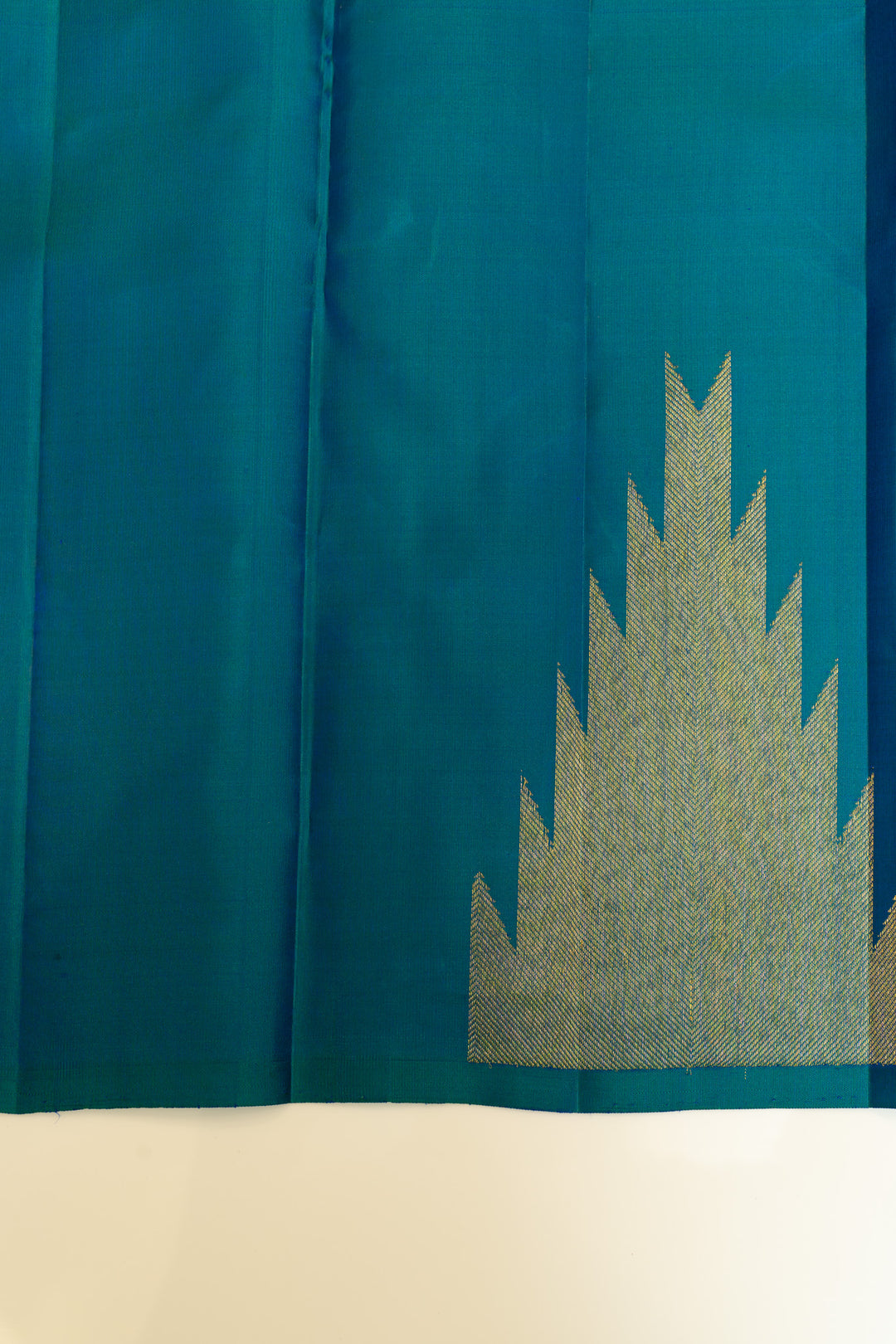 Peacock blue temple border pure Kanchipuram silk saree
