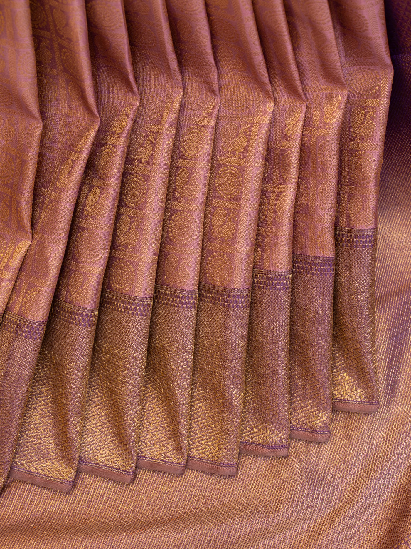 Lilac and purple mayil chakram pure brocade Kanjivaram silk saree