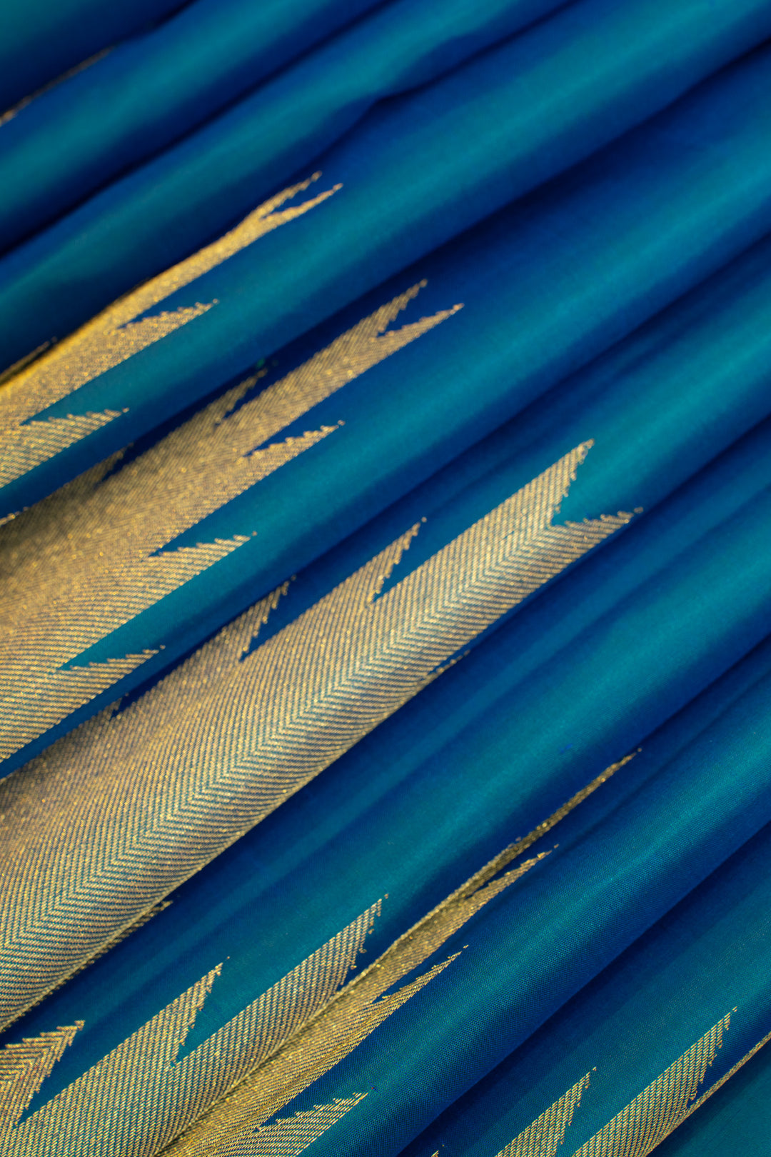 Peacock blue temple border pure Kanchipuram silk saree