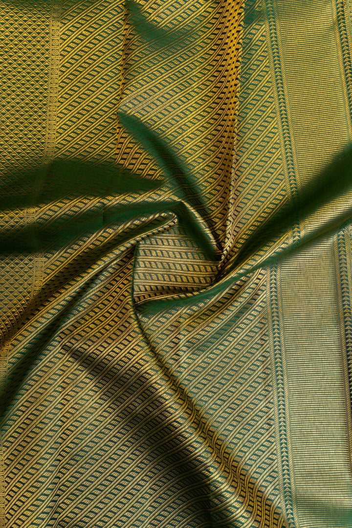 Peacock green temple border pure Kanchipuram silk saree