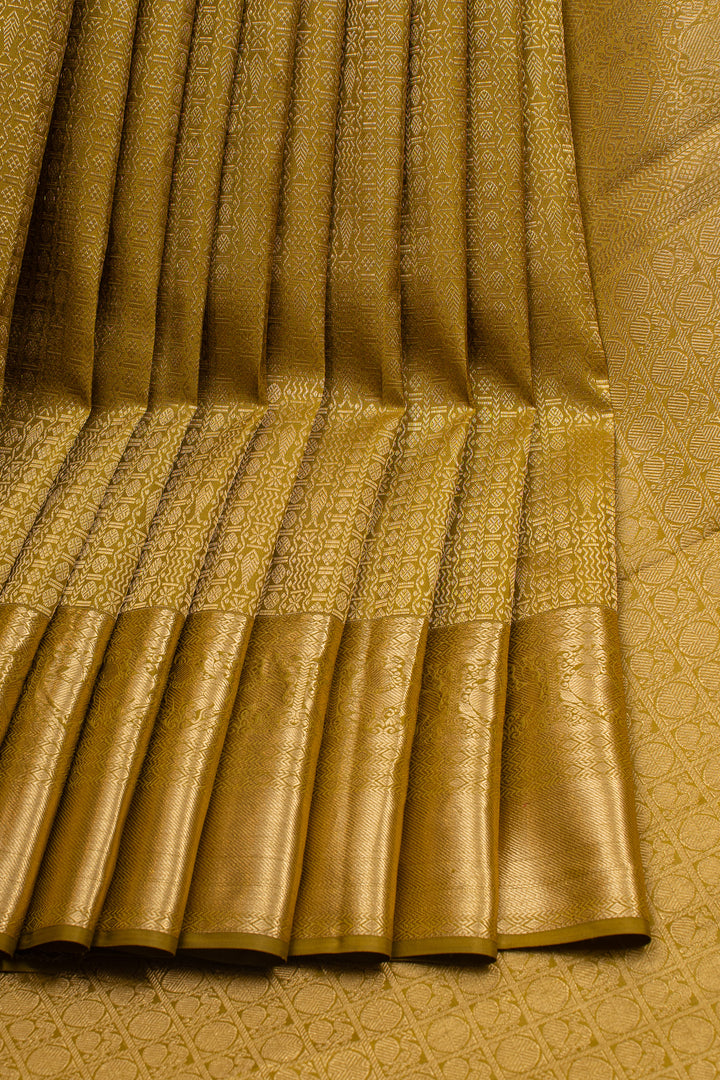 Mehandi Green Brocade Pure Kanchipuram Silk Saree